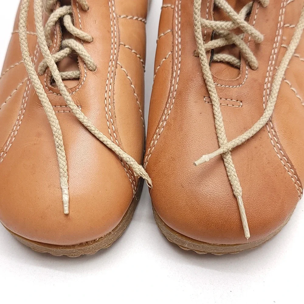 Armadillo Casual Tan Leather Platform‎ Shoes Sunburst Stitch Wedge Oxford 7.5